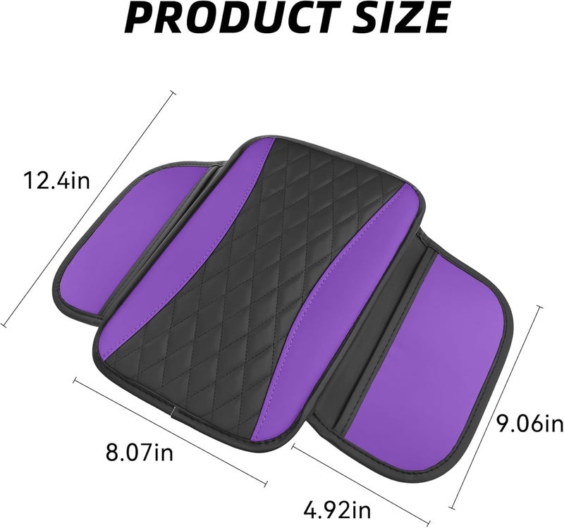 Tioollev Patchwork Leather Car Center Console Cover,Microfiber Leather Vehicle Armrest Protector Cushion with 2 Storage Bags,Universal Cars Armrest Cushion for SUV, Sedan, Truck (Purple) - Image 2